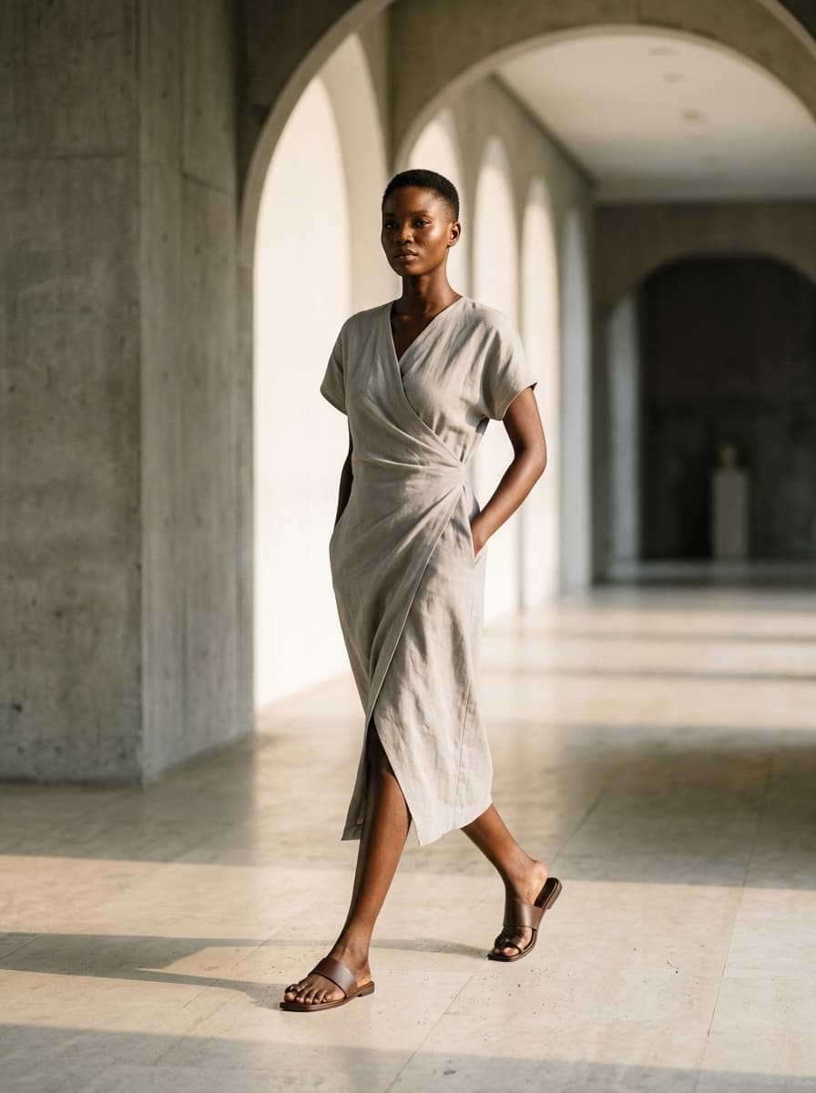 NOVEQ The Loop Pam on model in mid-stride along sunlit Lagos gallery